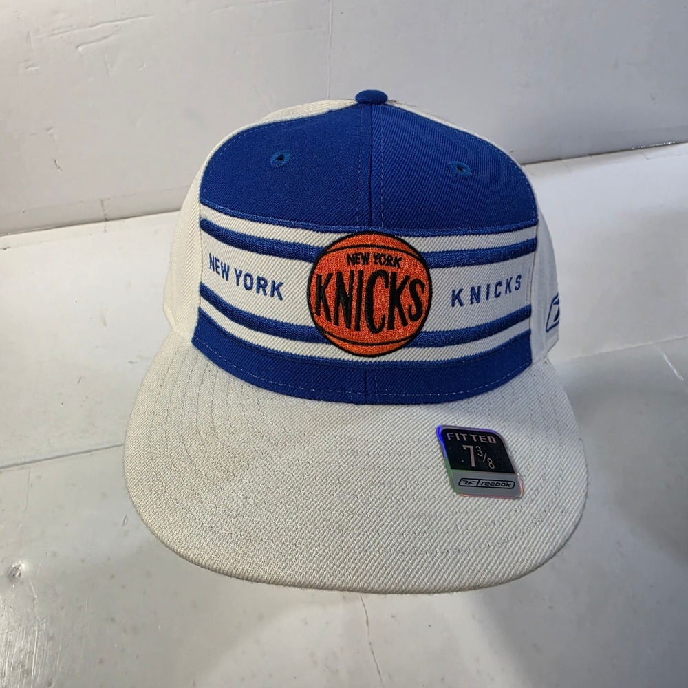 Vtg Reebok New York Knicks Hardwood Classics‎ Fitted Hat 7 3/8 Blue White Wool